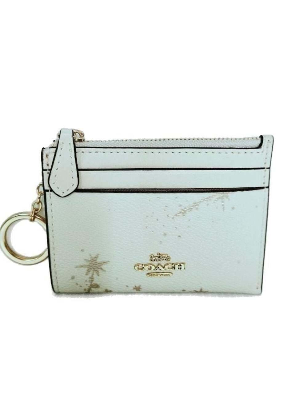 Coach Mini Skinny ID Case in Chalk with Gold Star Print CM79